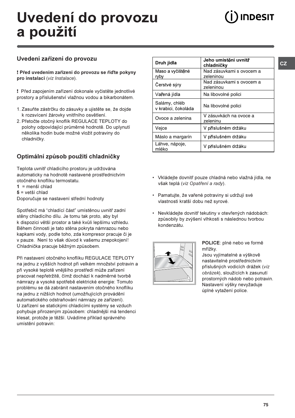 Uvedení do provozu a pouití | Indesit CAA 55 User Manual | Page 75 / 80