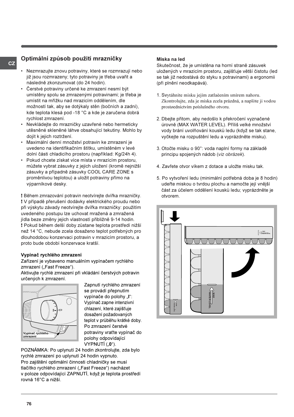 Optimální zpùsob pouití mraznièky | Indesit CAA 55 User Manual | Page 76 / 80