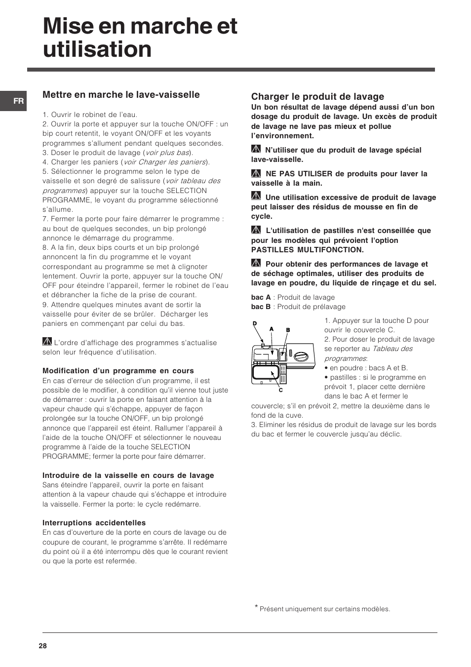 Mise en marche et utilisation | Indesit DIF 14 A User Manual | Page 28 / 80