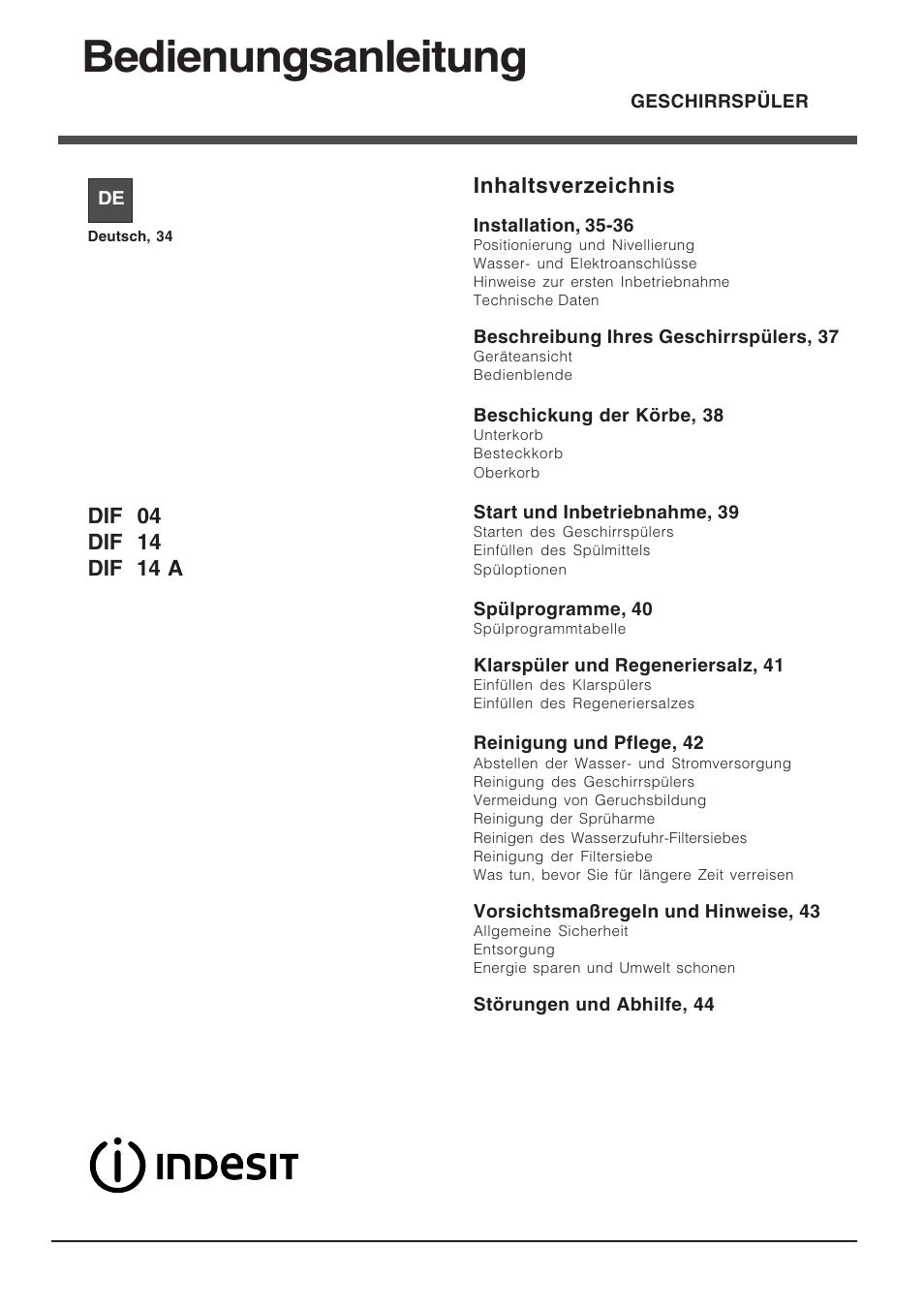 Indesit DIF 14 A User Manual | Page 34 / 80