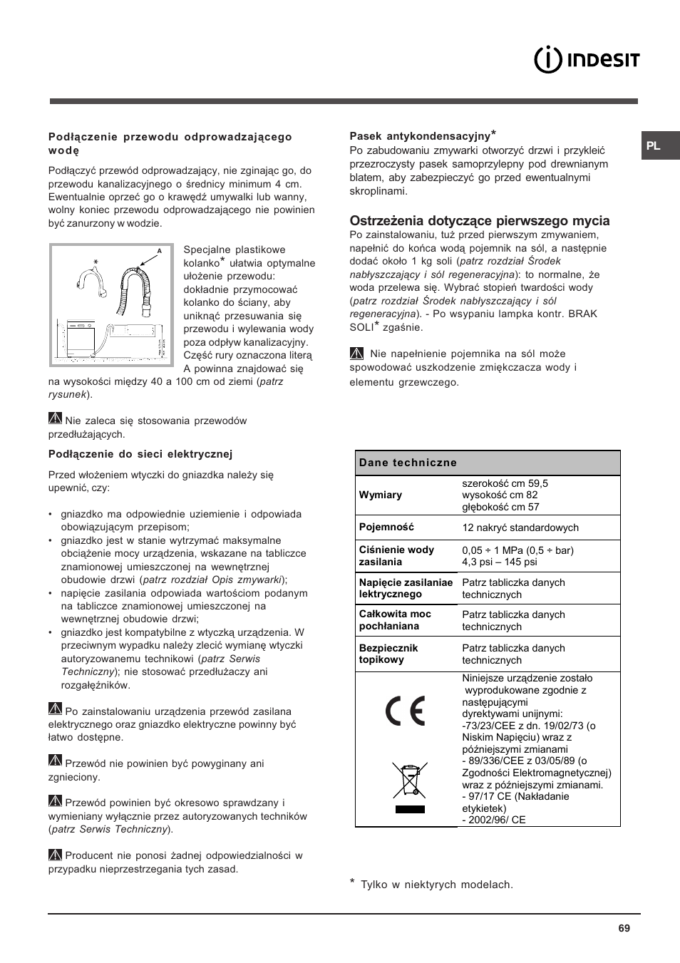 Ostrze¿enia dotycz¹ce pierwszego mycia | Indesit DIF 14 A User Manual | Page 69 / 80