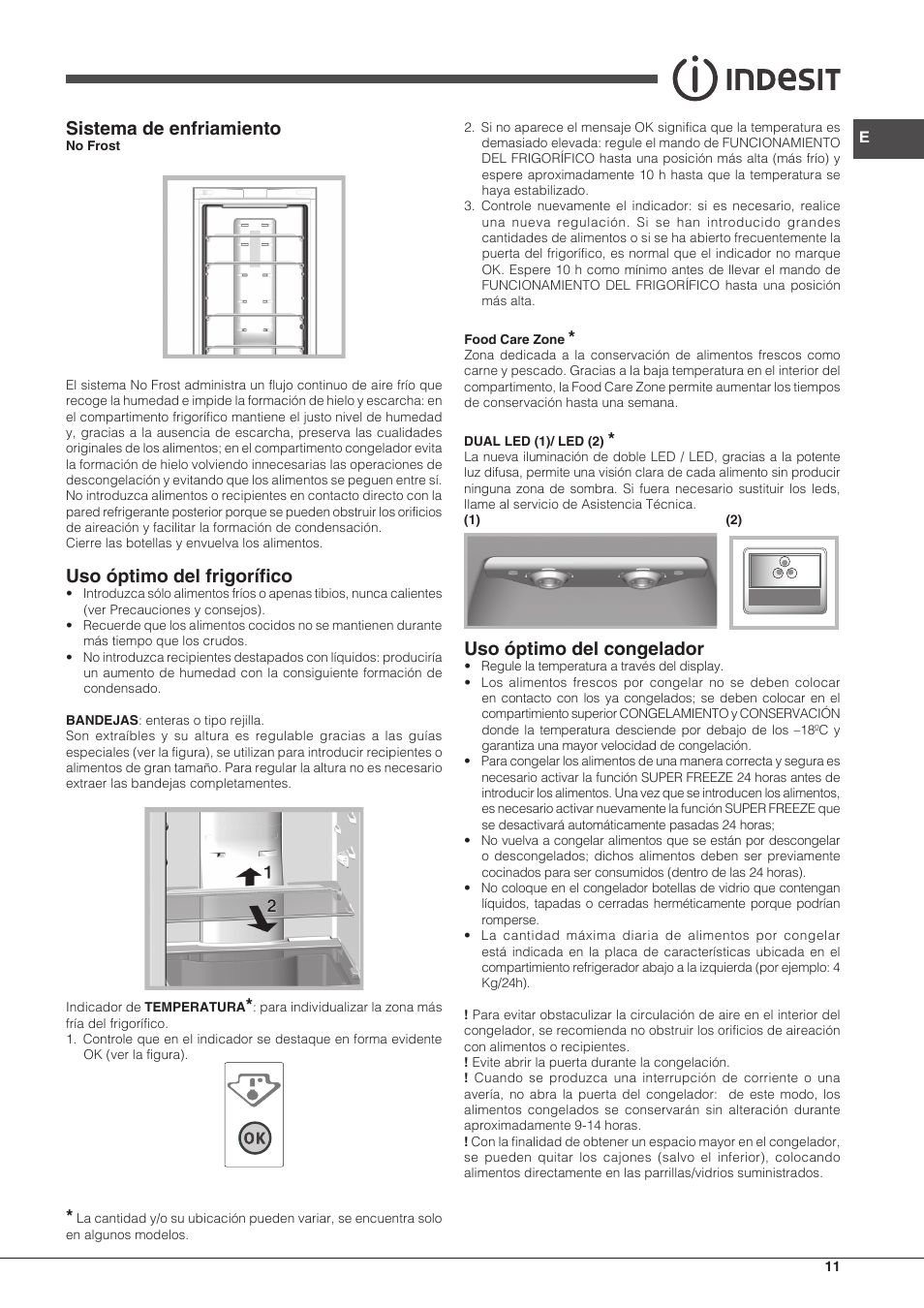 Sistema de enfriamiento, Uso óptimo del frigorífico, Uso óptimo del congelador | Indesit IB-34-AA-F-H-D User Manual | Page 11 / 16