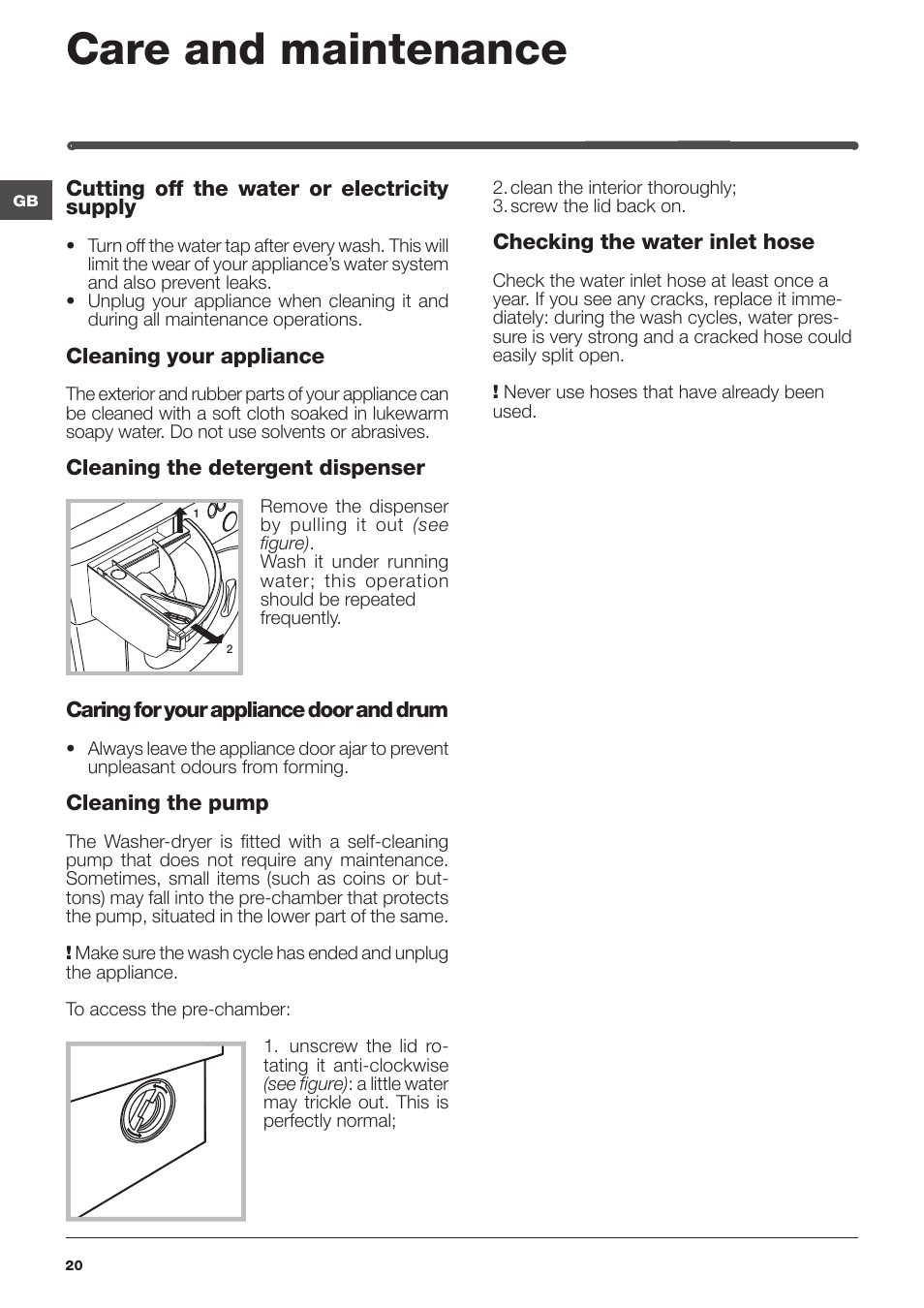 Care and maintenance | Indesit IWDE-127-EU User Manual | Page 20 / 56