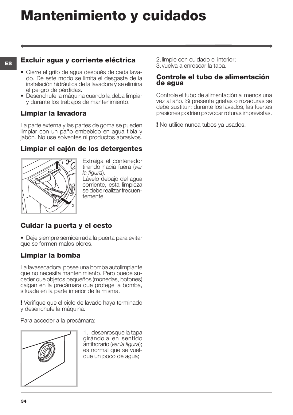 Mantenimiento y cuidados | Indesit IWDE-127-EU User Manual | Page 34 / 56