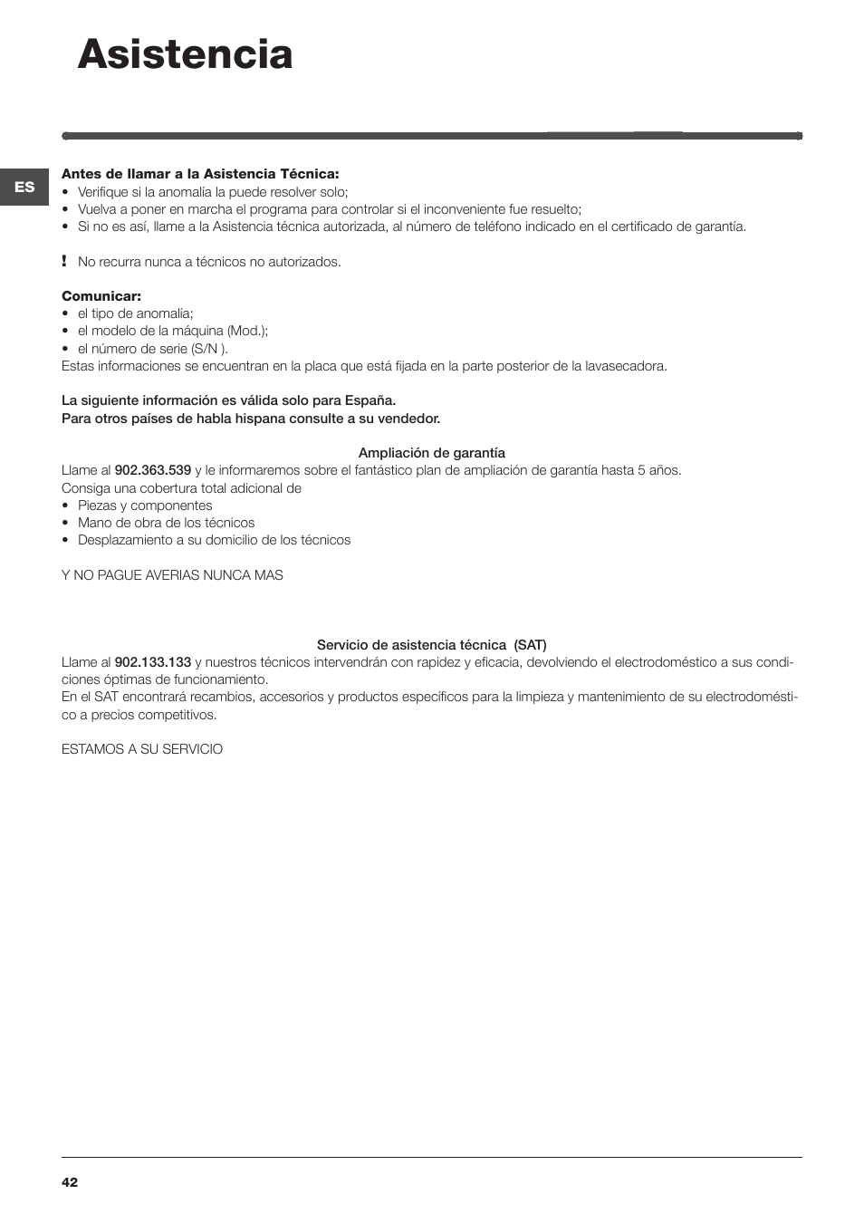 Asistencia | Indesit IWDE-127-EU User Manual | Page 42 / 56