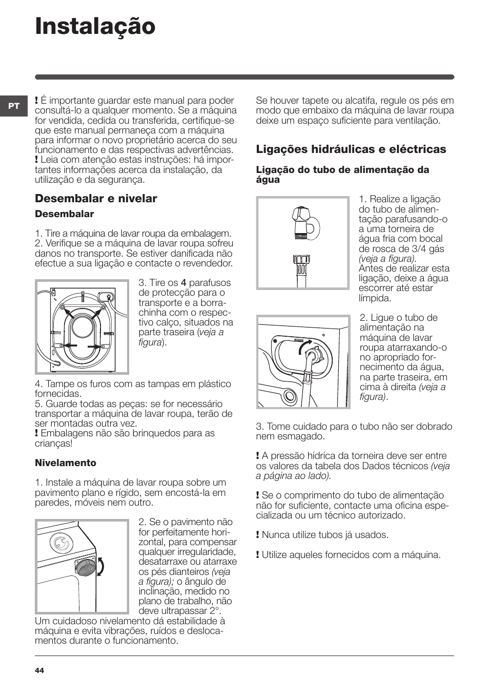 Instalação | Indesit IWDE-127-EU User Manual | Page 44 / 56