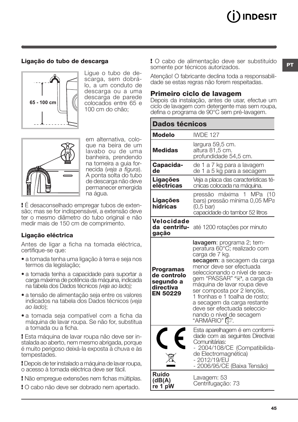 Indesit IWDE-127-EU User Manual | Page 45 / 56