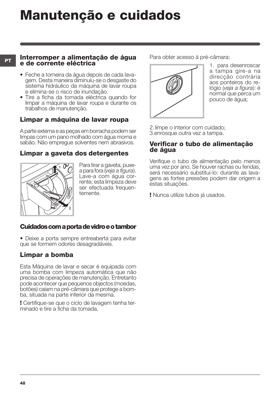 Manutenção e cuidados | Indesit IWDE-127-EU User Manual | Page 48 / 56