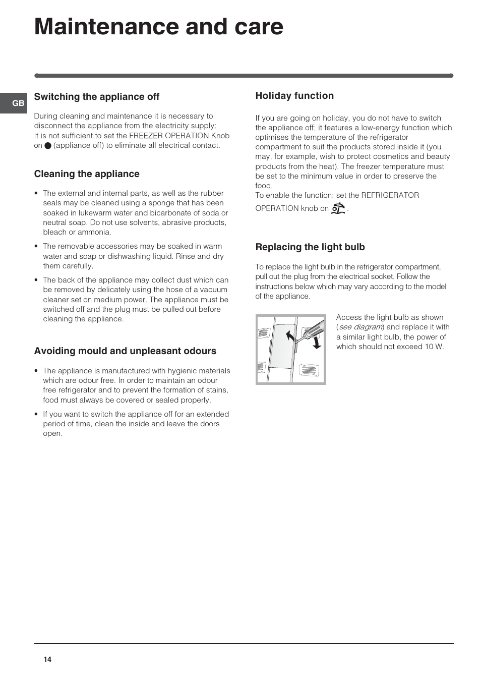 Maintenance and care | Indesit TAAN-6-FNF User Manual | Page 14 / 64