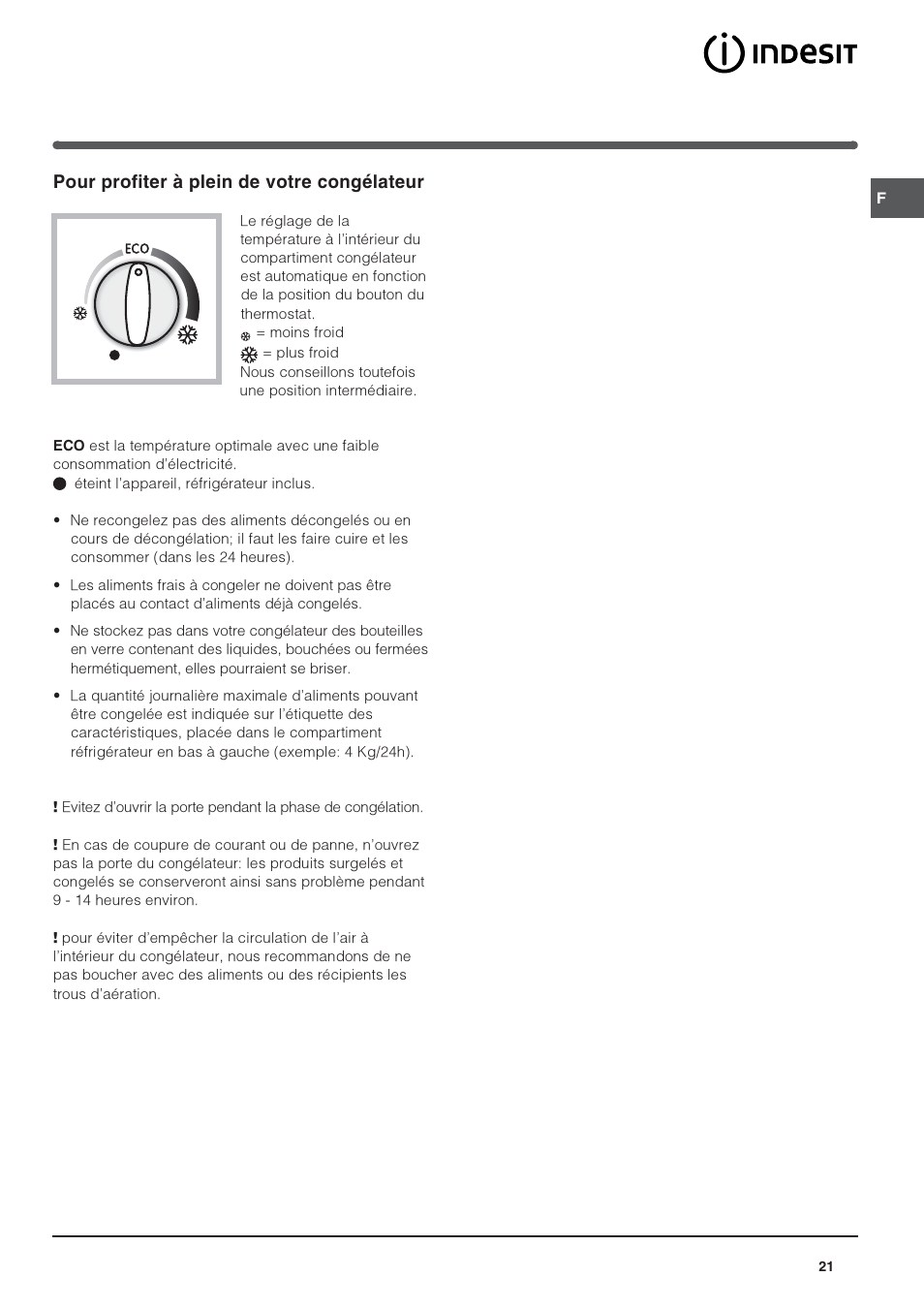 Pour profiter à plein de votre congélateur | Indesit TAAN-6-FNF User Manual | Page 21 / 64