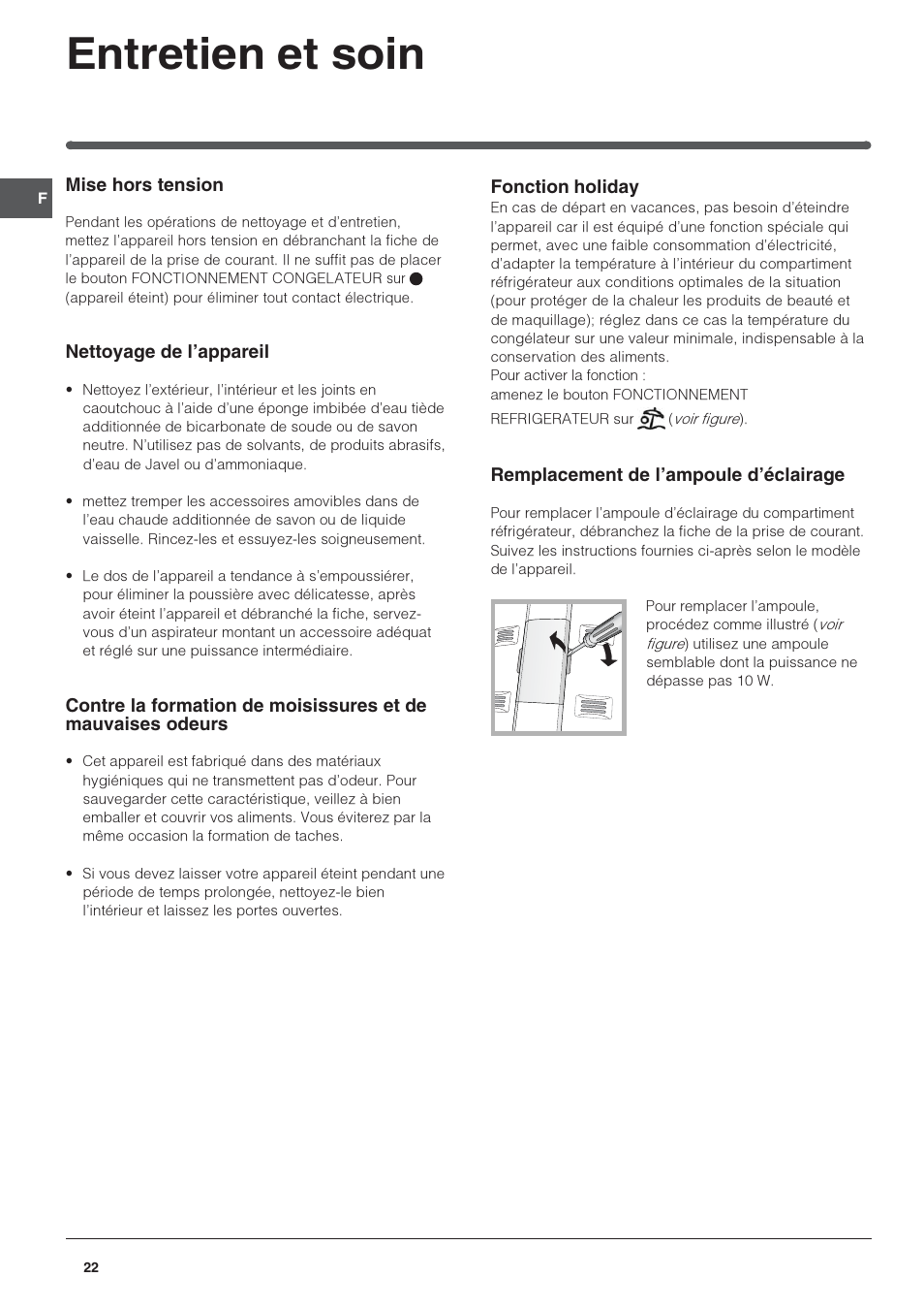 Entretien et soin | Indesit TAAN-6-FNF User Manual | Page 22 / 64