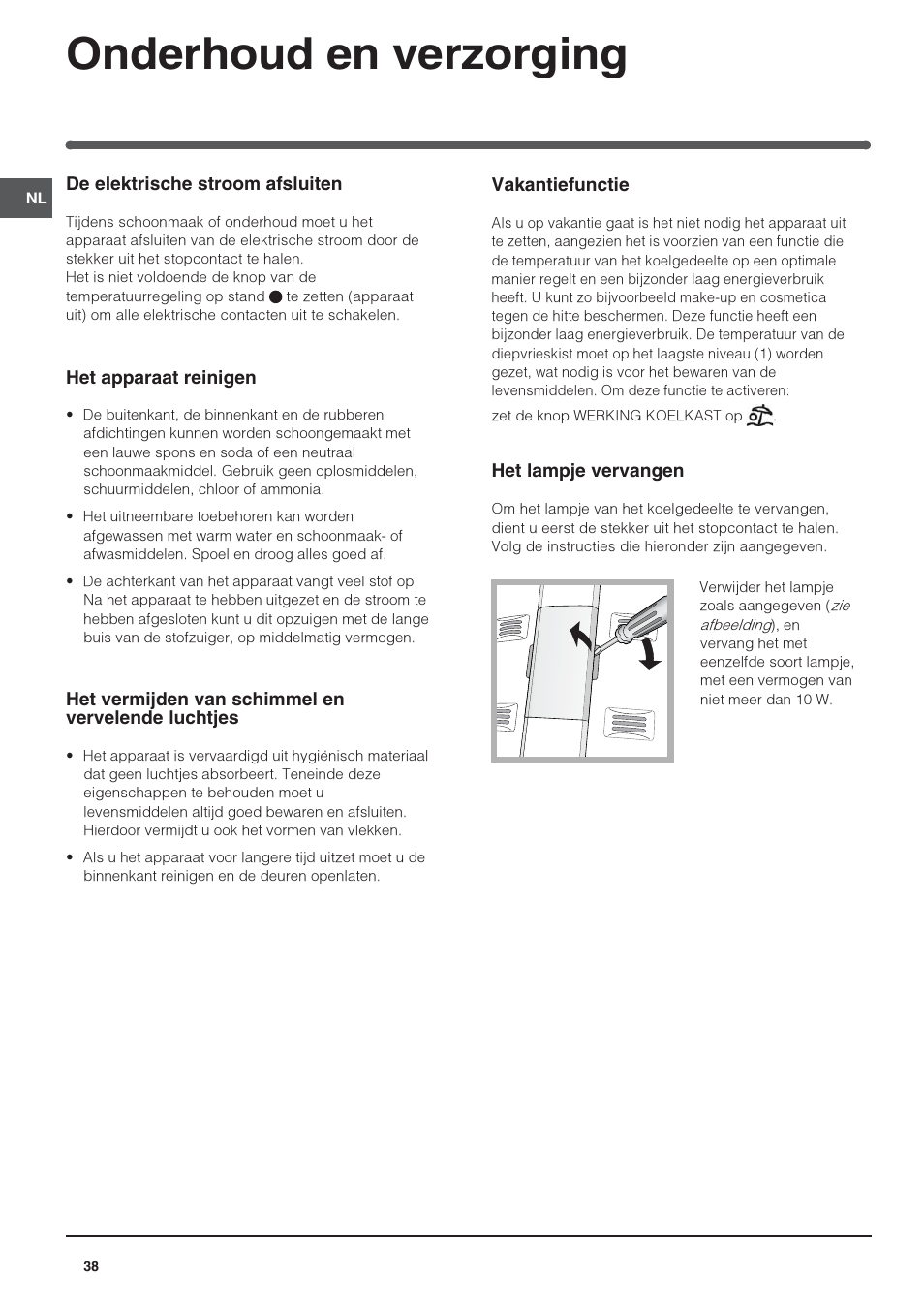 Onderhoud en verzorging | Indesit TAAN-6-FNF User Manual | Page 38 / 64