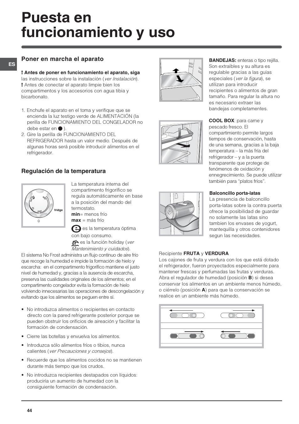 Puesta en funcionamiento y uso | Indesit TAAN-6-FNF User Manual | Page 44 / 64