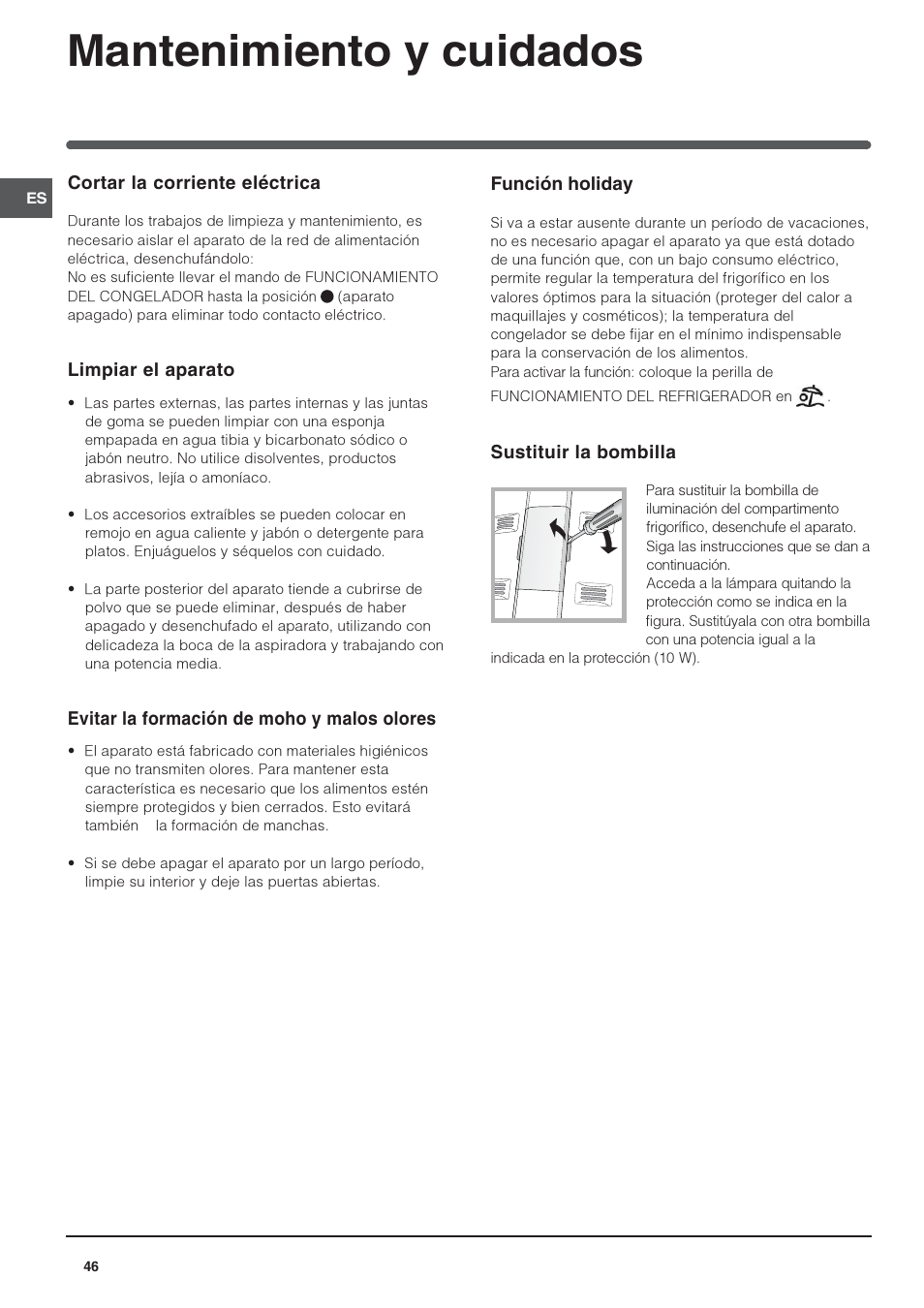 Mantenimiento y cuidados | Indesit TAAN-6-FNF User Manual | Page 46 / 64