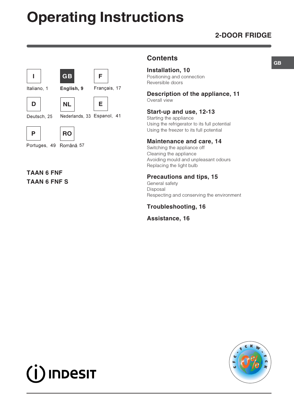 Indesit TAAN-6-FNF User Manual | Page 9 / 64