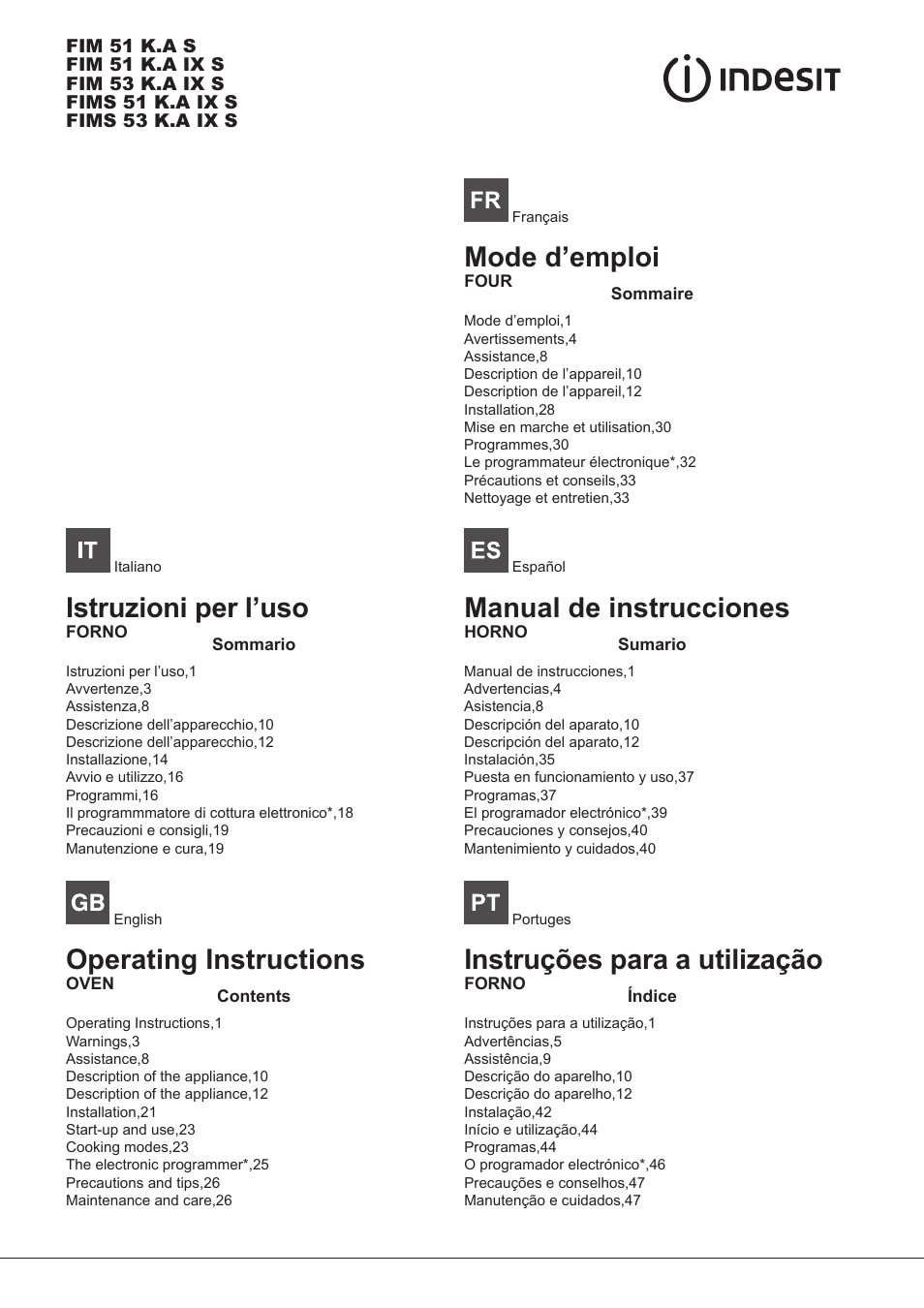 Indesit FIM-51-K.A-IX-S User Manual | 76 pages