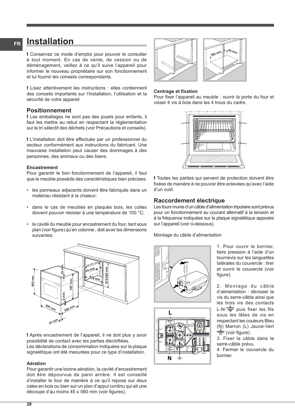 Installation, Positionnement, Raccordement électrique | Indesit FIM-51-K.A-IX-S User Manual | Page 28 / 76