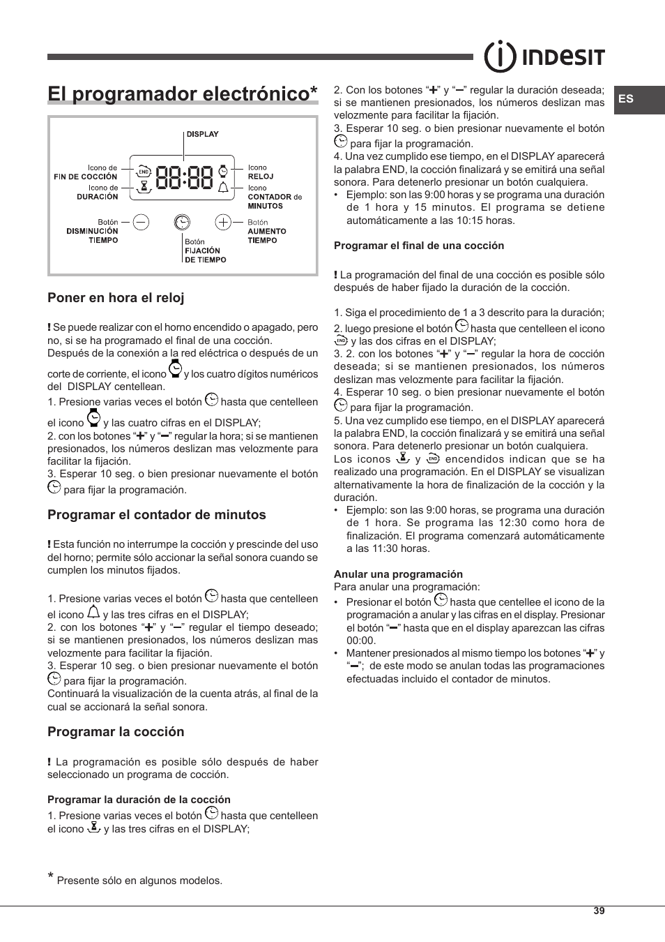 El programador electrónico | Indesit FIM-51-K.A-IX-S User Manual | Page 39 / 76