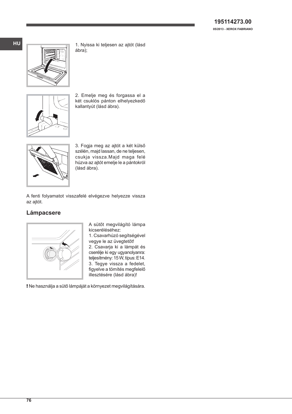 Lámpacsere | Indesit FIM-51-K.A-IX-S User Manual | Page 76 / 76