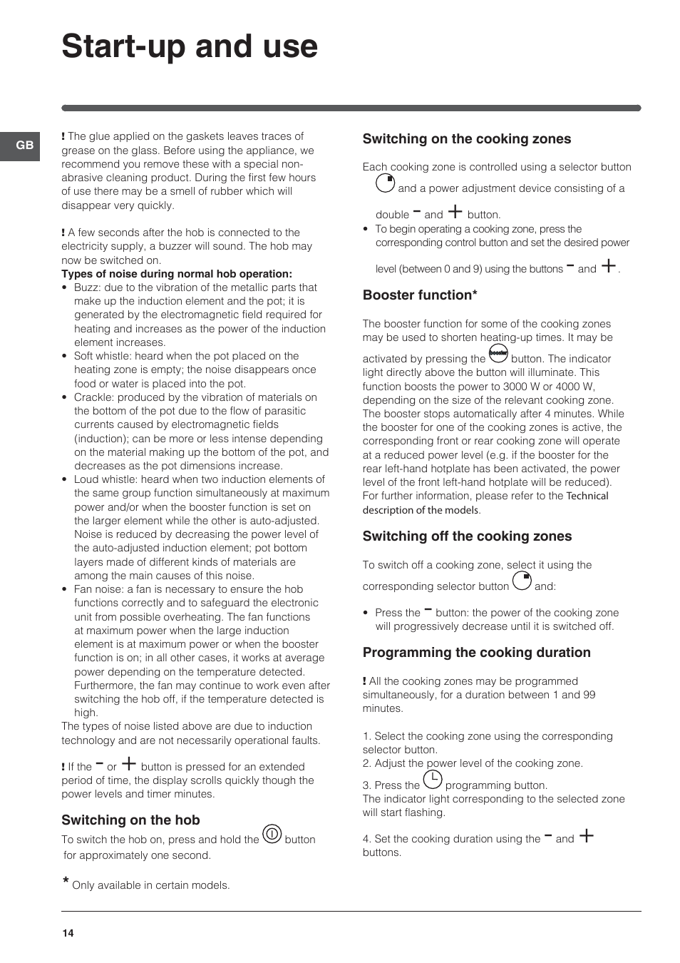 Start-up and use | Indesit VIA-630-C User Manual | Page 14 / 84