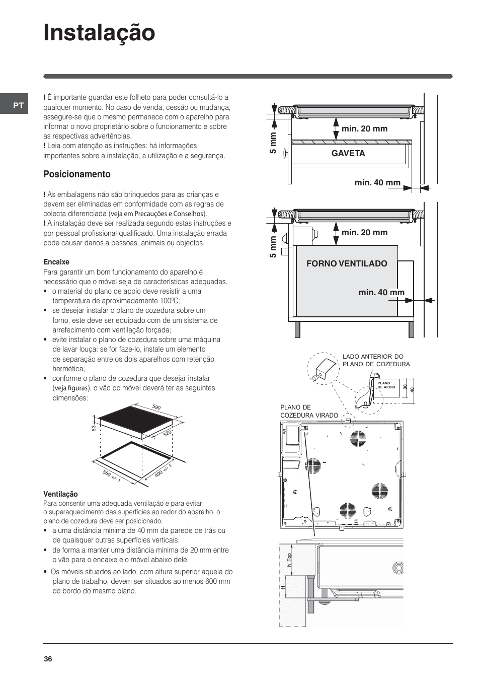 Instalação, Posicionamento | Indesit VIA-630-C User Manual | Page 36 / 84