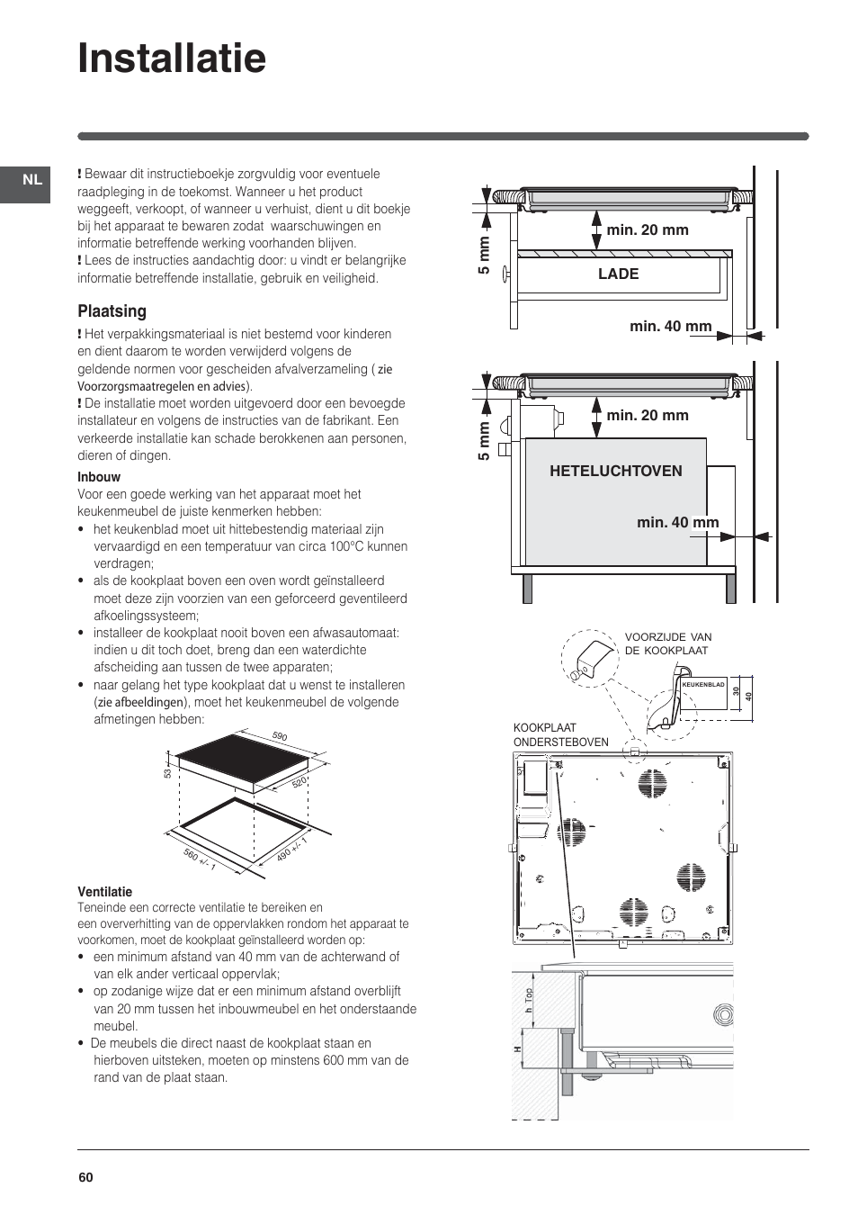Installatie, Plaatsing | Indesit VIA-630-C User Manual | Page 60 / 84