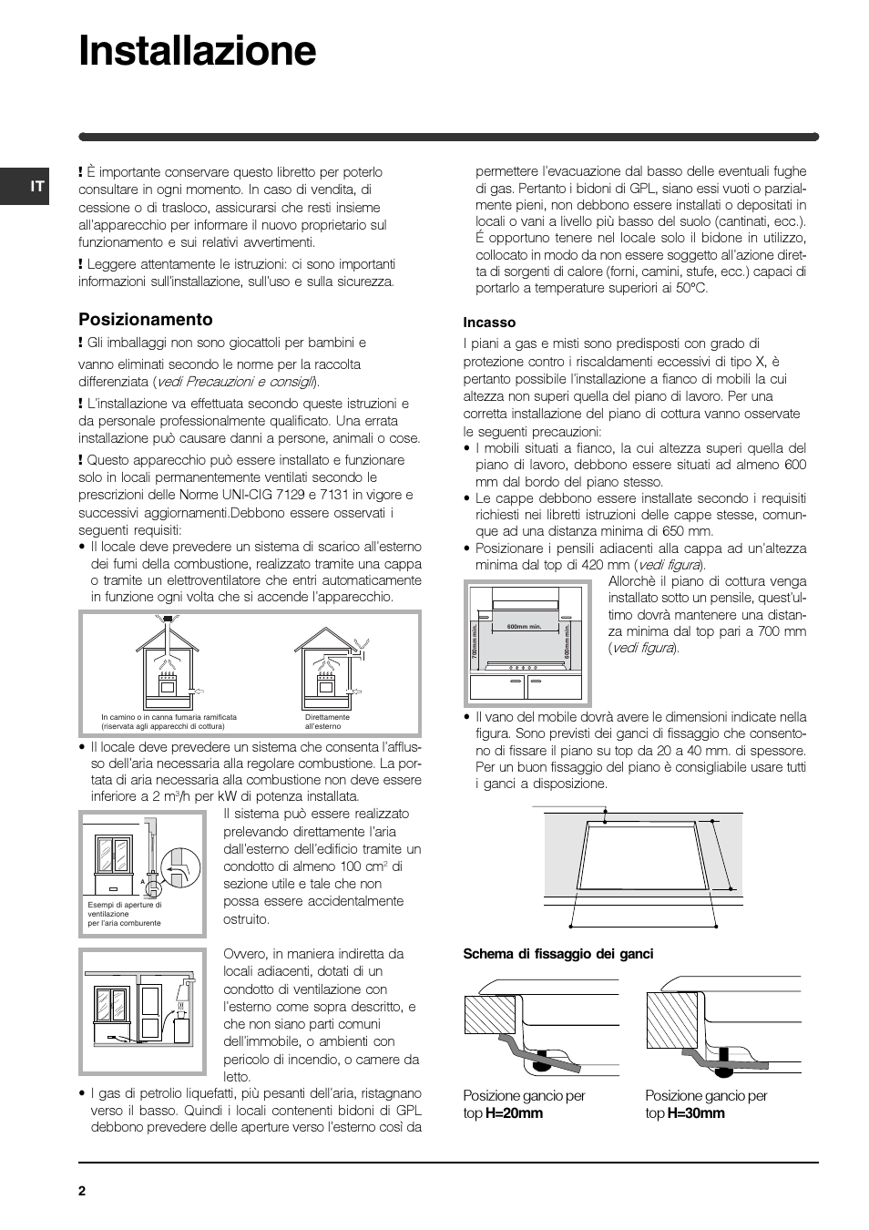 Installazione, Posizionamento | Indesit IPG-640-S-(BK) User Manual | Page 2 / 56