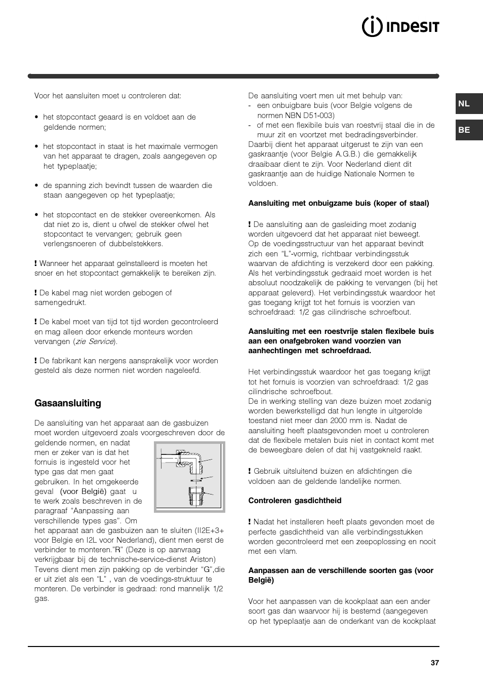 Gasaansluiting | Indesit IPG-640-S-(BK) User Manual | Page 37 / 56