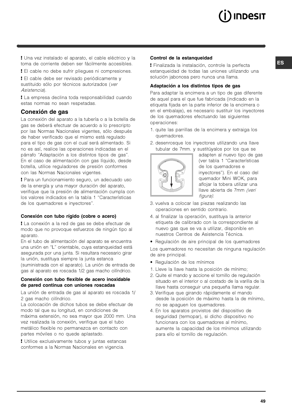 Conexión de gas | Indesit IPG-640-S-(BK) User Manual | Page 49 / 56