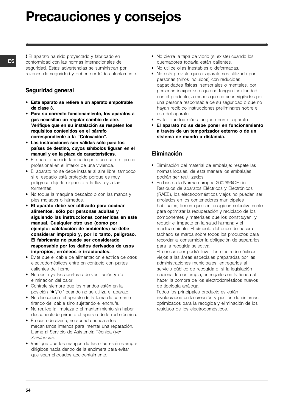 Precauciones y consejos | Indesit IPG-640-S-(BK) User Manual | Page 54 / 56