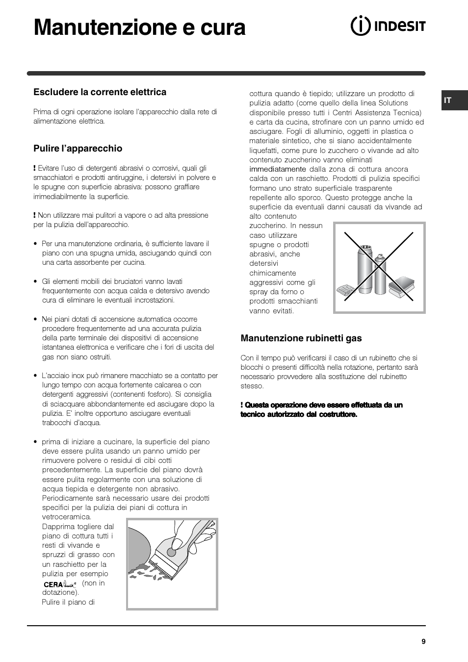 Manutenzione e cura | Indesit IPG-640-S-(BK) User Manual | Page 9 / 56