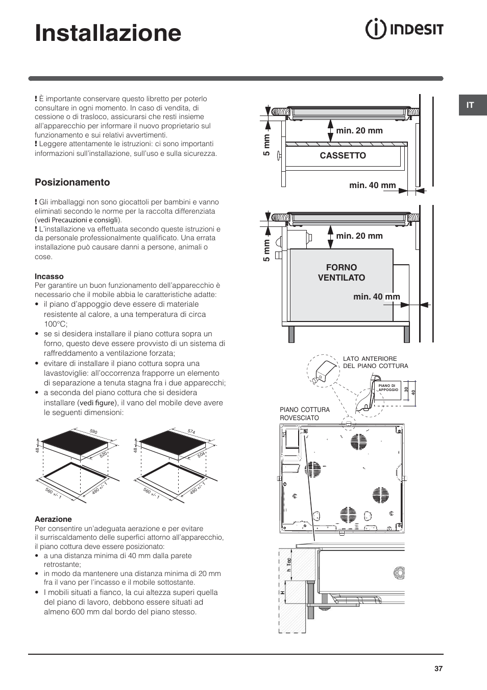 Installazione, Posizionamento | Indesit VRM-640-M-IX User Manual | Page 37 / 72