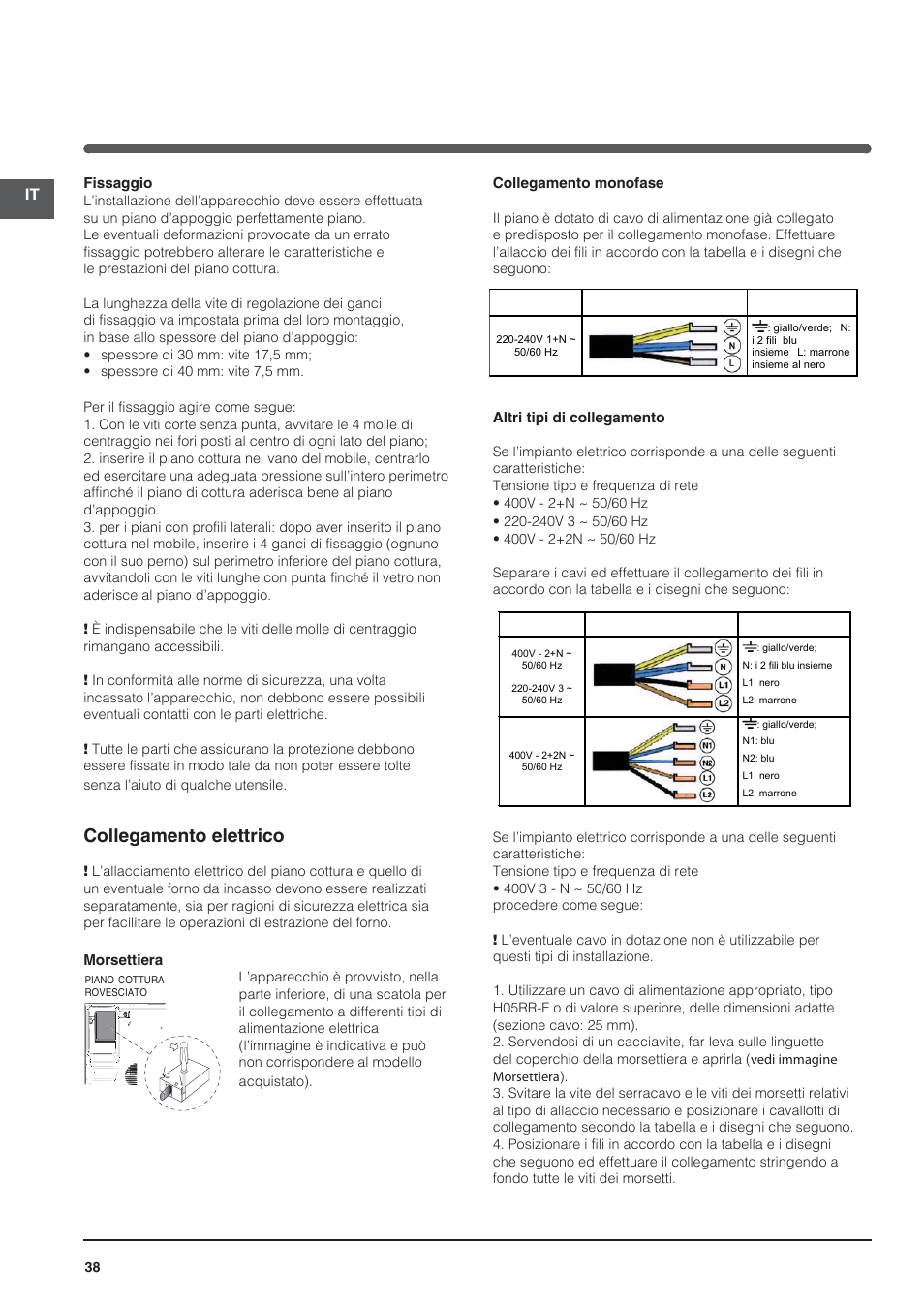 Collegamento elettrico | Indesit VRM-640-M-IX User Manual | Page 38 / 72