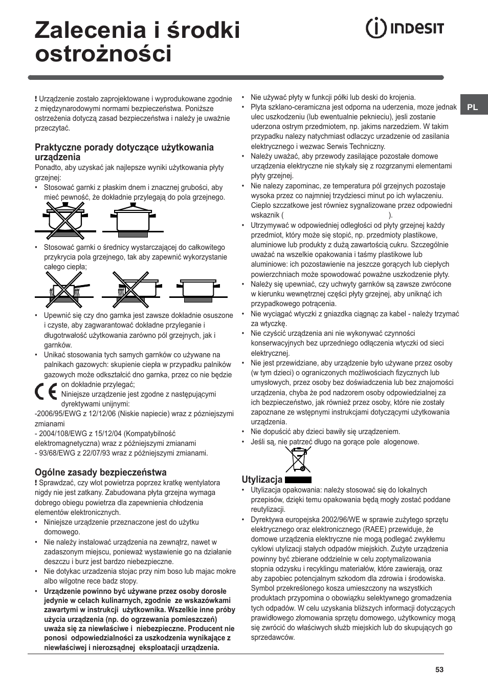 Zalecenia i środki ostrożności | Indesit VRM-640-M-IX User Manual | Page 53 / 72