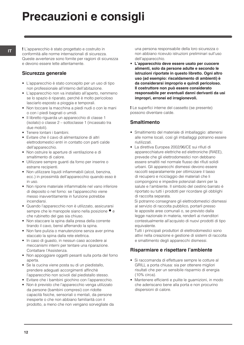 Precauzioni e consigli | Indesit KN6G21S(X)-I User Manual | Page 12 / 44