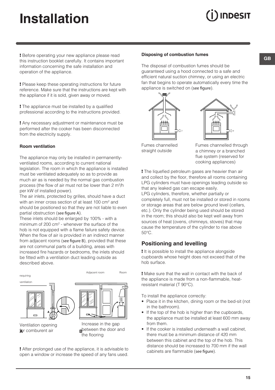 Installation, Positioning and levelling | Indesit KN6G21S(X)-I User Manual | Page 15 / 44