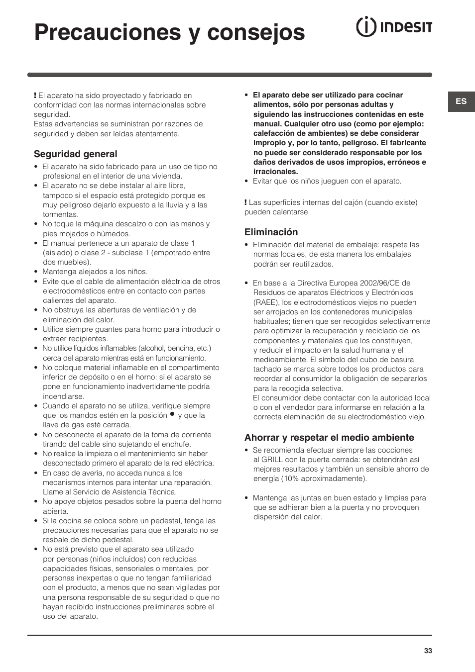 Precauciones y consejos | Indesit KN6G21S(X)-I User Manual | Page 33 / 44