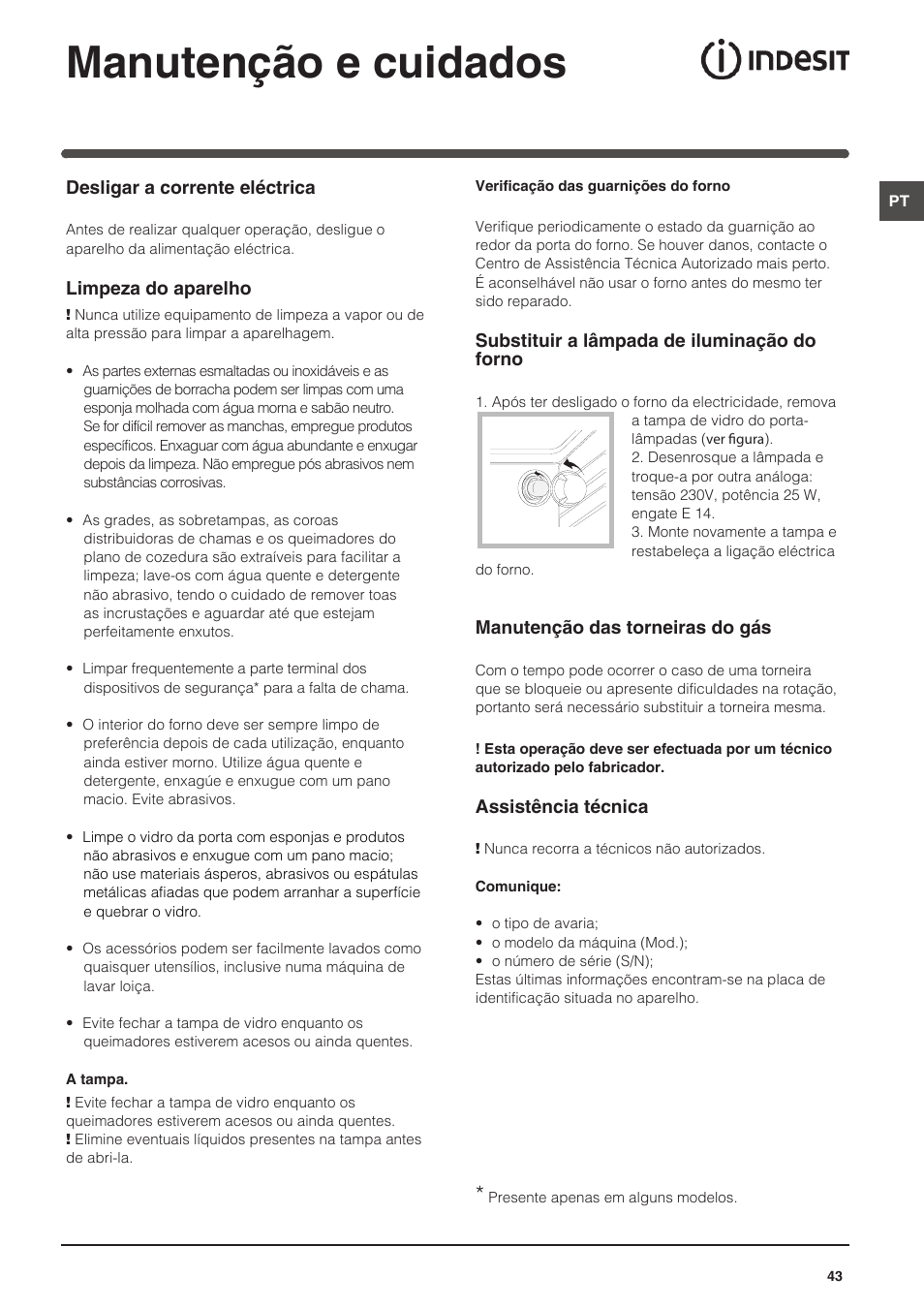 Manutenção e cuidados | Indesit KN6G21S(X)-I User Manual | Page 43 / 44