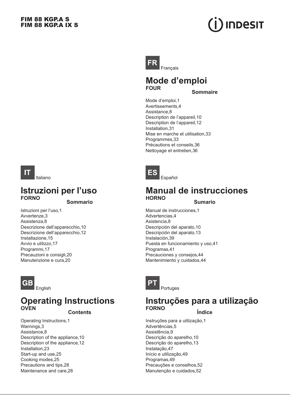 Indesit FIM-88-KGP.A-IX-S User Manual | 72 pages