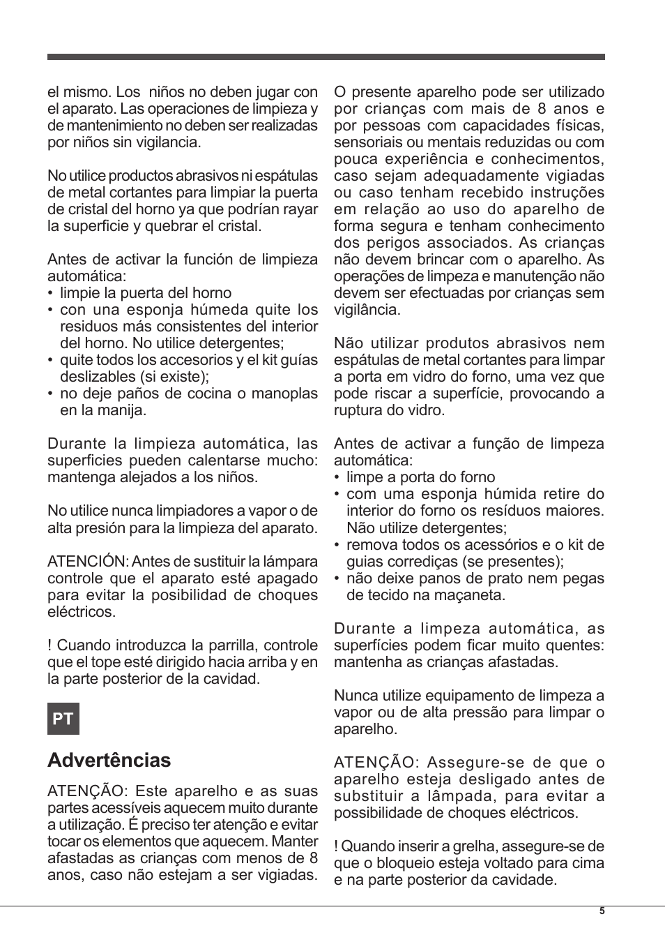 Advertências | Indesit FIM-88-KGP.A-IX-S User Manual | Page 5 / 72