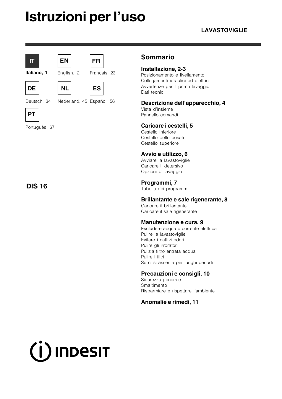 Indesit DIS 16 User Manual | 80 pages