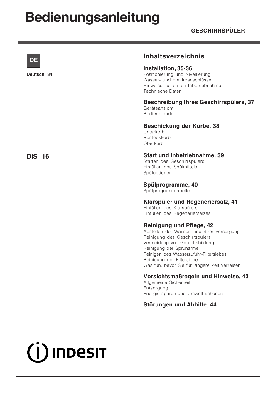 Indesit DIS 16 User Manual | Page 34 / 80