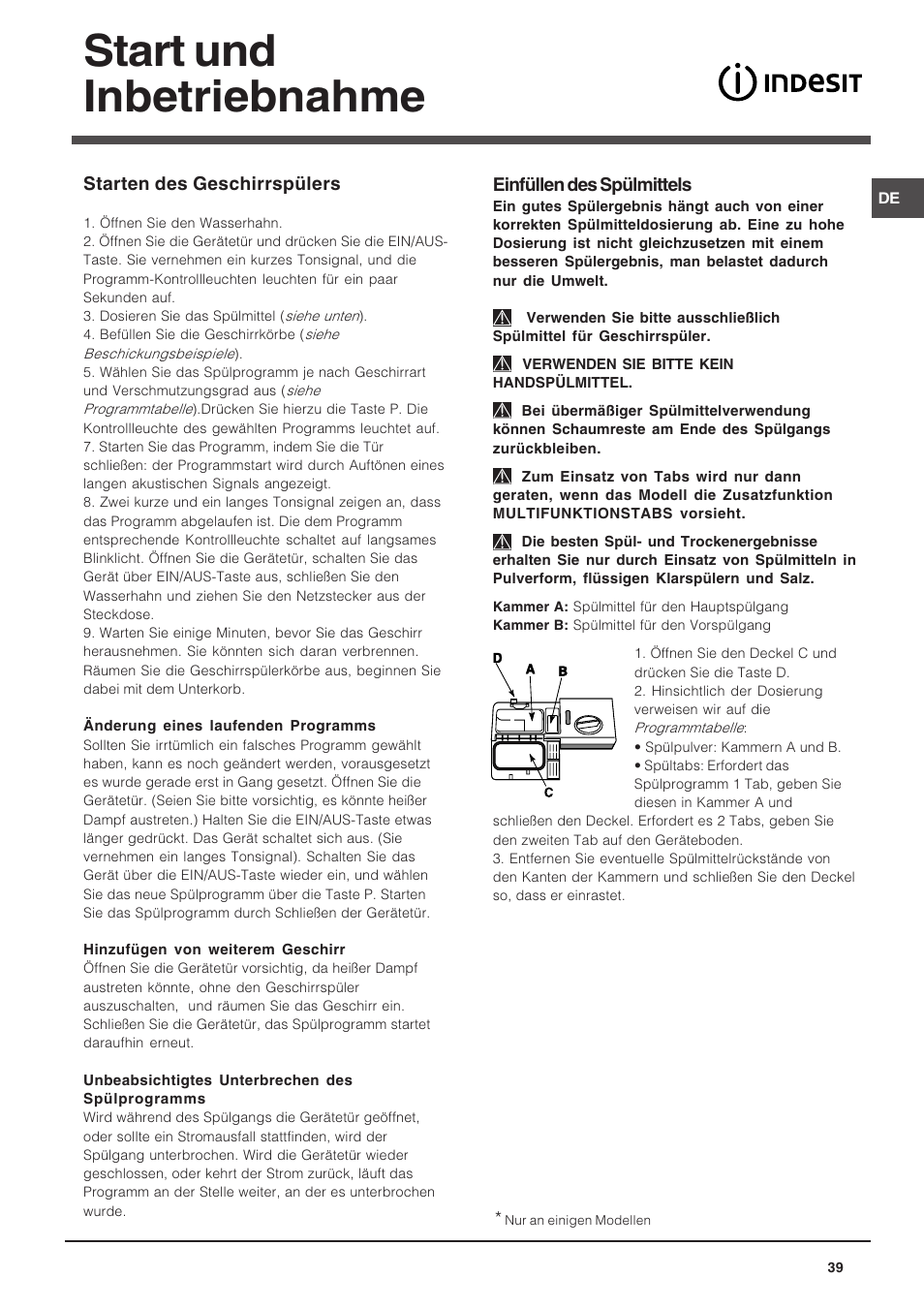 Start und inbetriebnahme | Indesit DIS 16 User Manual | Page 39 / 80