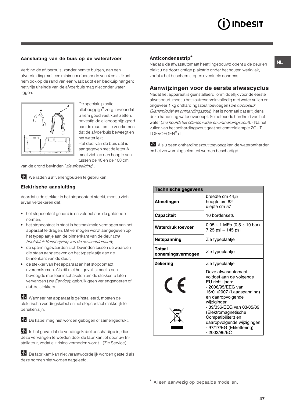Aanwijzingen voor de eerste afwascyclus | Indesit DIS 16 User Manual | Page 47 / 80