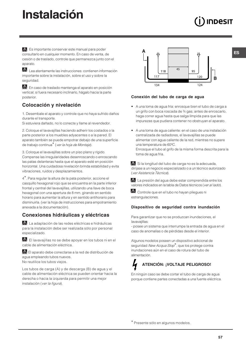 Instalación, Colocación y nivelación, Conexiones hidráulicas y eléctricas | Indesit DIS 16 User Manual | Page 57 / 80