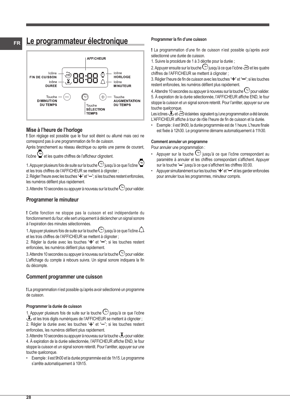 Le programmateur électronique | Indesit FIM-53-KC.A-IX-S User Manual | Page 28 / 52