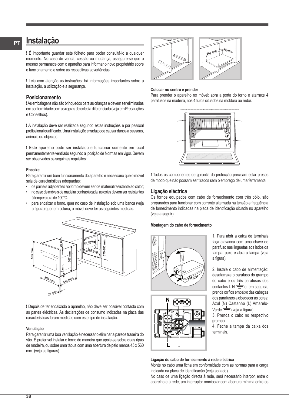 Instalação, Posicionamento, Ligação eléctrica | Indesit FIM-53-KC.A-IX-S User Manual | Page 38 / 52