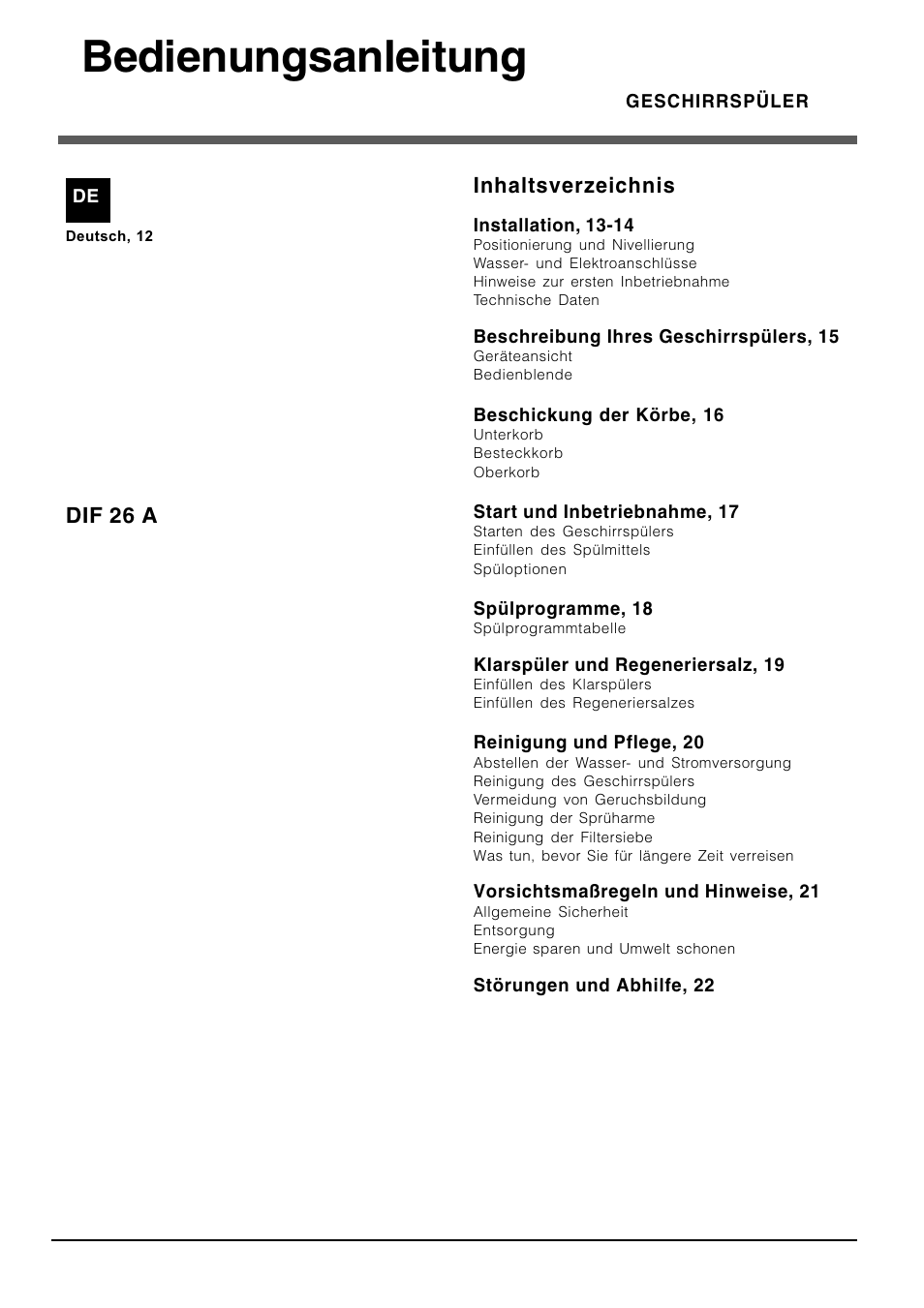 Bedienungsanleitung | Indesit DIF-26-A User Manual | Page 12 / 80