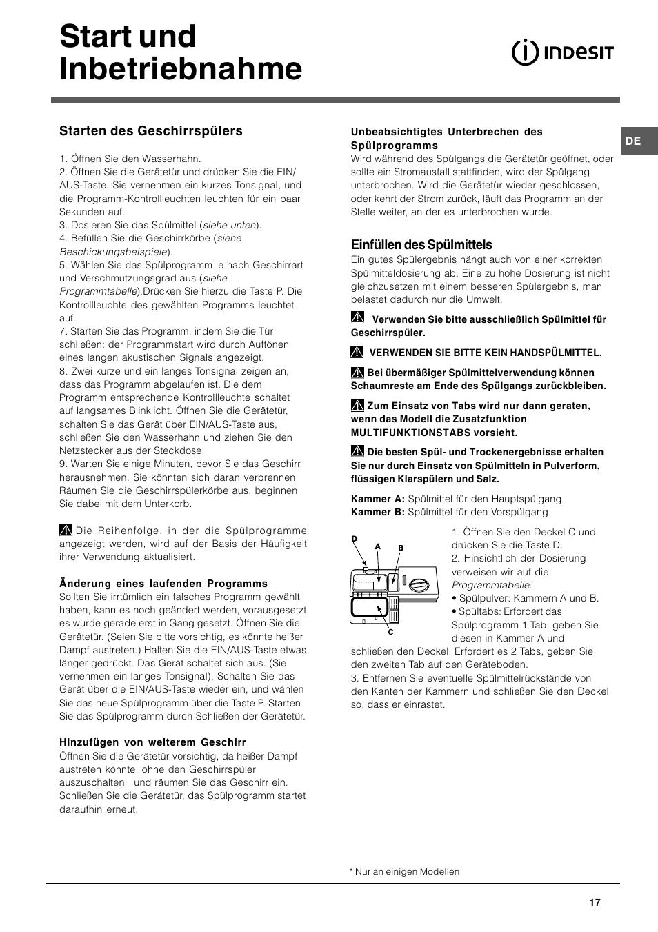 Start und inbetriebnahme | Indesit DIF-26-A User Manual | Page 17 / 80