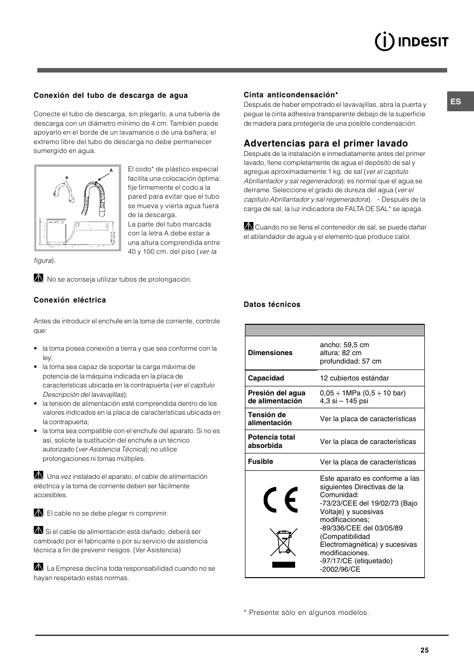 Advertencias para el primer lavado | Indesit DIF-26-A User Manual | Page 25 / 80